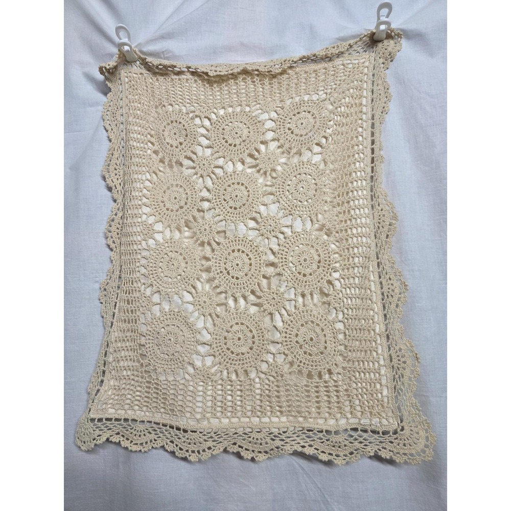 Vintage Crochet Lace Pillow Sham 19x23 Ecru Doily Pillow Cover Cottage